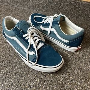 Vans Old Skool Mens Size 10 Blue Suede Canvas Skate Sneaker Shoe Lace Up Low Top